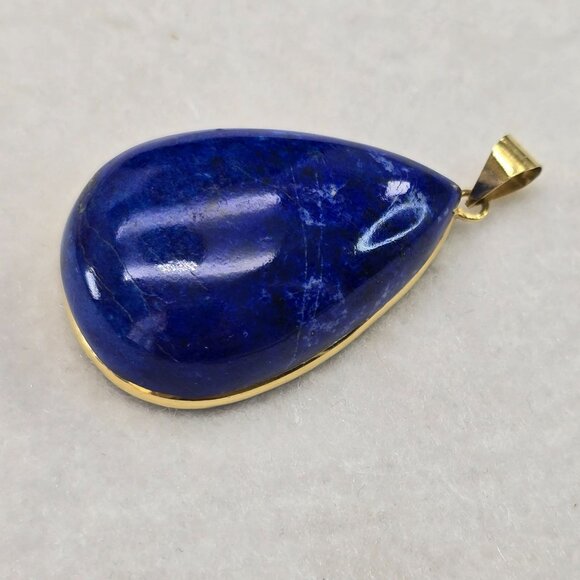 Large Lapis Lazuli Teardrop Gemstone Pendant With 14k Yellow Gold Bail Hs131 - Picture 5 of 16